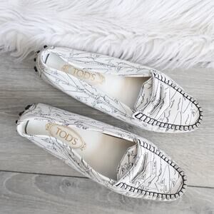 Tod’s Heaven Special Gommino Driving Loafers White Black Graphic Men 8.5 US 9.5